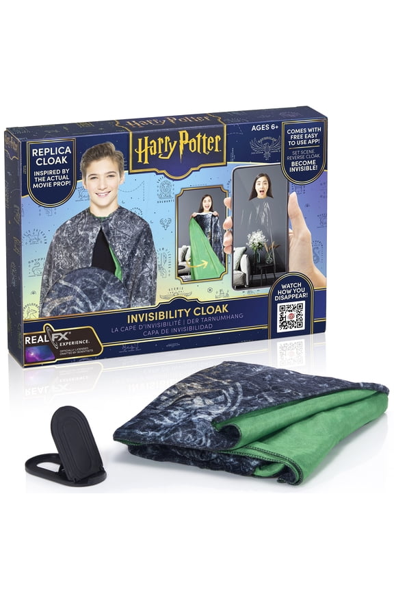 WOW! STUFF: Harry Potter: Invisibility Cloak by RealFX - 44" Luxury Navy Fabric Robe, Movie Replica, App Green Screen Tech, Wizarding World, Ages 6+