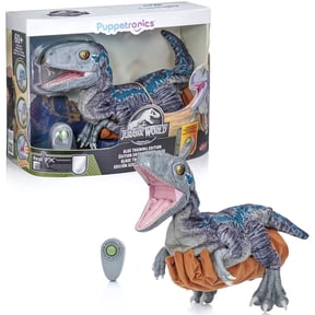 WOW! STUFF: Jurassic World Blue Training Edition Puppetronic by RealFX - Interactive Baby Raptor, 60+ Actions & Sounds, 22" Dinosaur Toy, Ages 8+