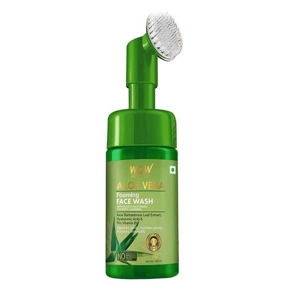 WOW Skin Science Aloe Vera Exfoliating Face Wash W/Brush - Soft, Silicone Bristles - Foaming Cleanser - Hydrate For Smooth Skin, Helps Remove Blackheads and Reduce Acne Breakout - 100ml