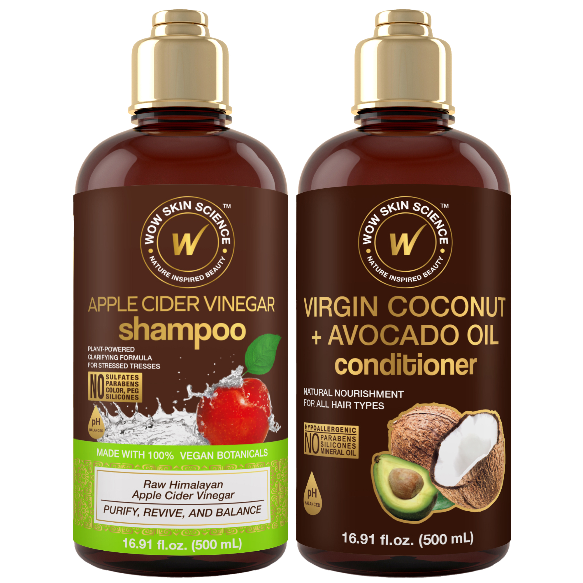 WOW Skin Science Apple Cider Vinegar Shampoo & Coconut + Avocado Oil Conditioner Duo 16.9 oz - image 1 of 6