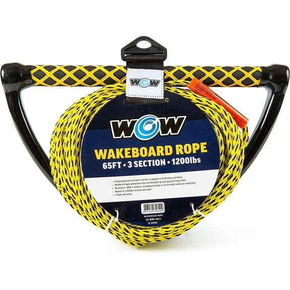 WOW Sports 65' Towing Rope for Wakeboard and Water Ski, 3-Section Rope