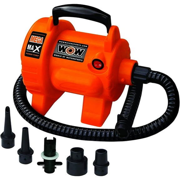 WOW Sports Mega Max Pump 3.0 Electric Air Pump with 5 Detachable Valve Adapters for Boating, Watersports,, 1 Piece