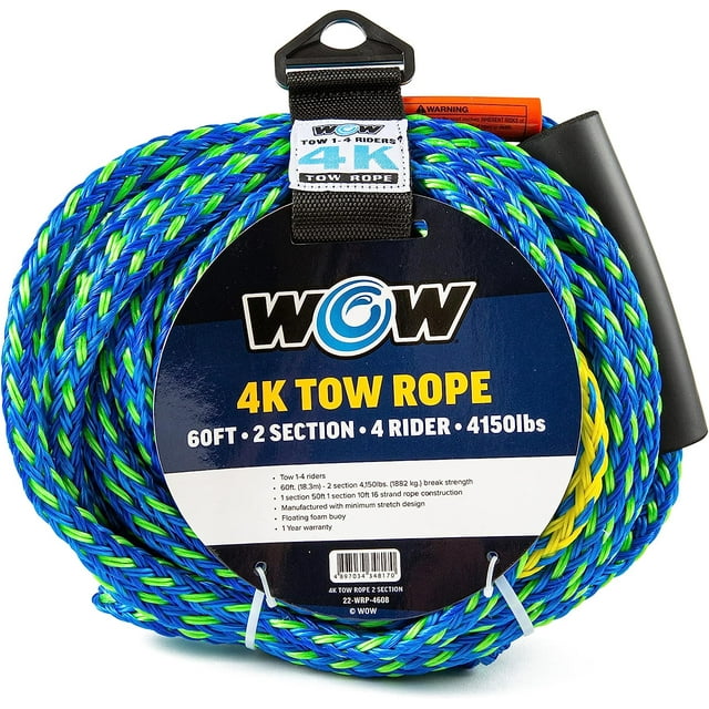 WOW Sports Towing Rope for Wakeboard, Water Ski and Wakesurf, 4Rider