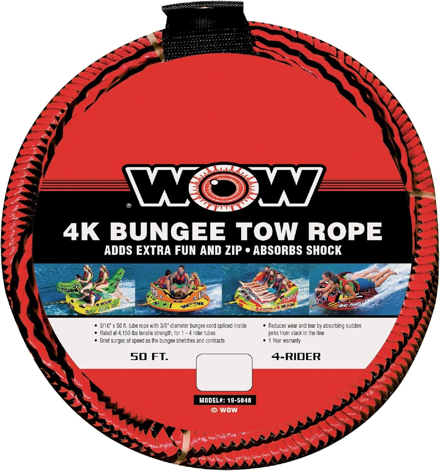 WOW Sports 4K 50' Bungee Tow Rope for Boating, Watersports and