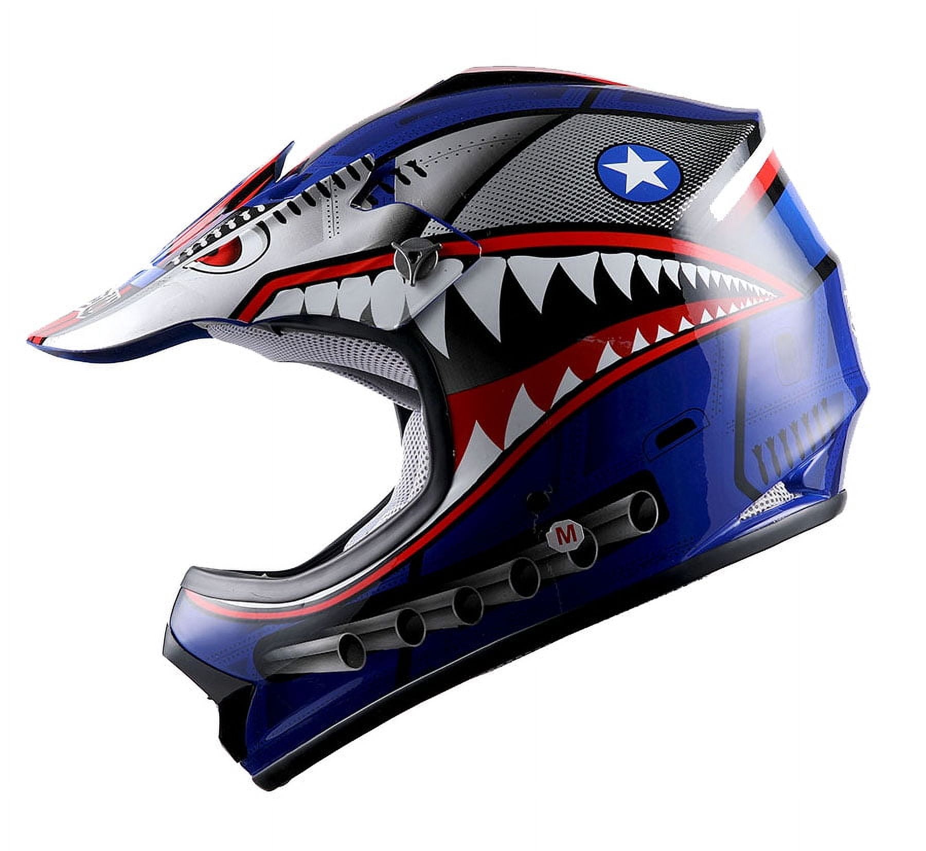 WOW Youth Kids Motocross Helmet BMX MX ATV Dirt Bike HBOY-K Monster Shark Blue