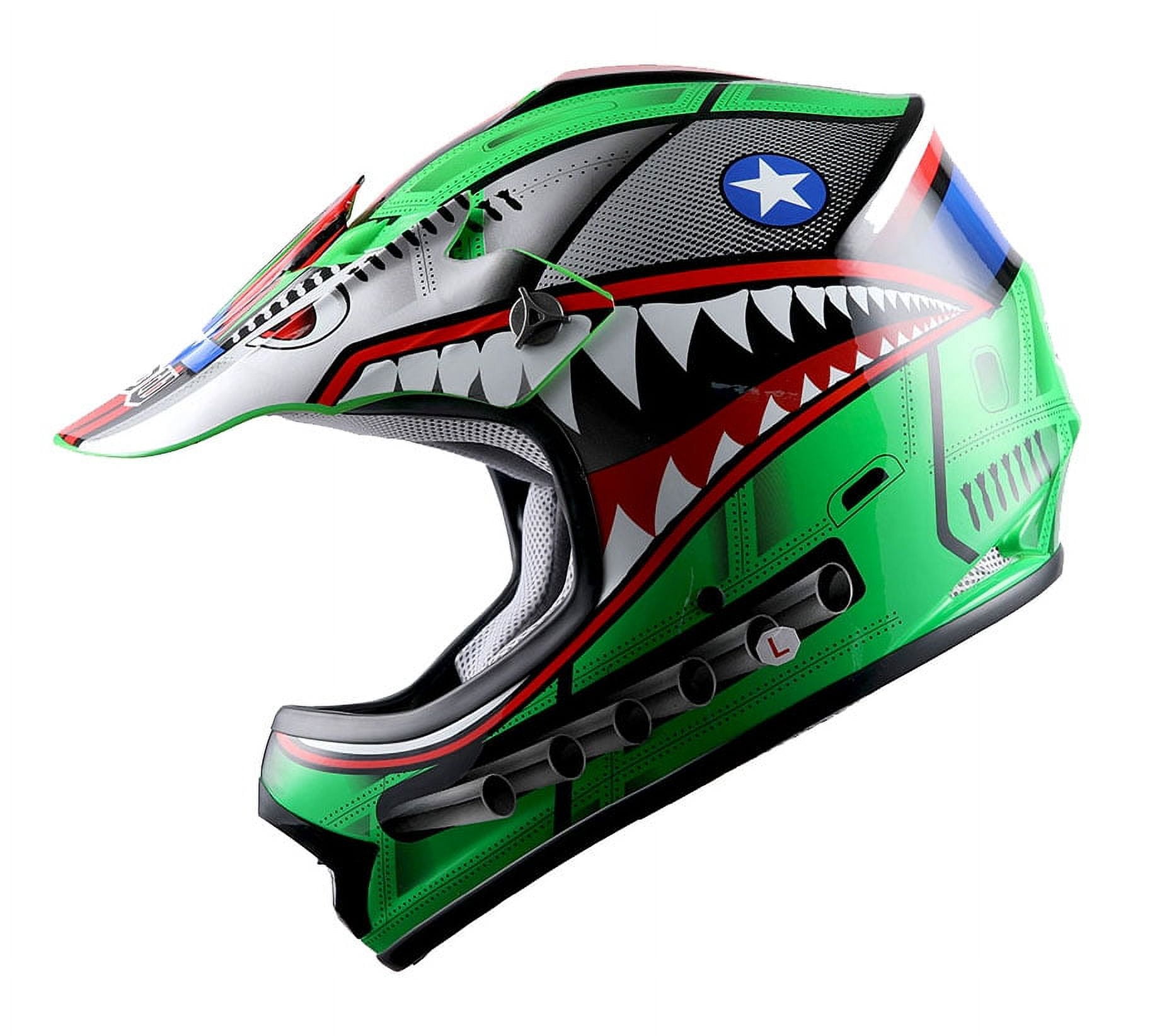 WOW Youth Kids Motocross Helmet BMX MX ATV Dirt Bike HBOY-K Monster Shark Green