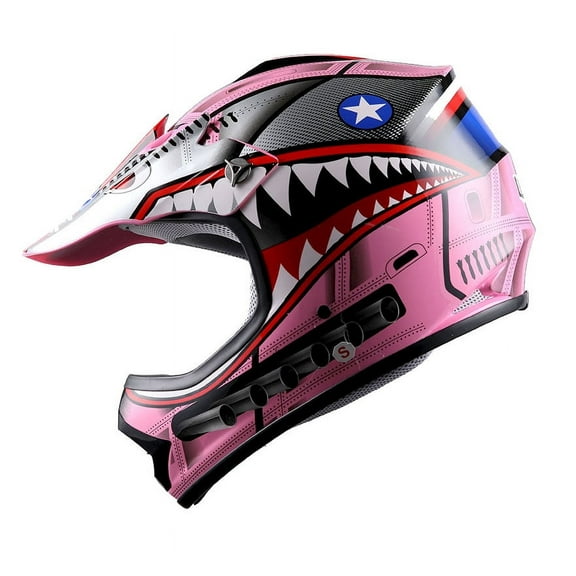 WOW Youth Kids Motocross Helmet BMX MX ATV Dirt Bike HBOY-K Monster Shark Pink