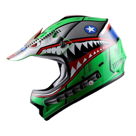 WOW Youth Kids Motocross Helmet BMX MX ATV Dirt HBOY-K Monster Shark Green
