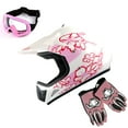 thumbnail image 1 of WOW Youth Kids Motocross Helmet BMX MX ATV Dirt Bike Helmet HJOY Pink Flower + Goggles + MG Youth Pink Glove Bundle, 1 of 9