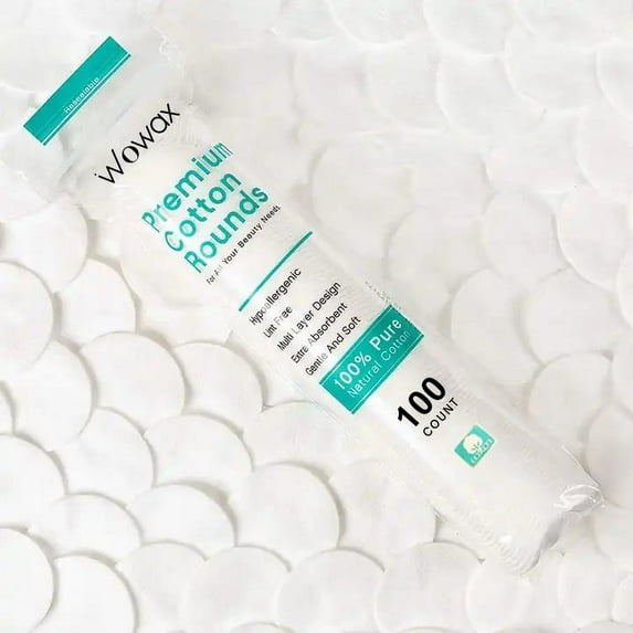 WOWAX Cotton Wool Double-Sided Cosmetic Cotton Round Pads Disposable Facial Cleansing Makeup Remover Pads 100 Counts