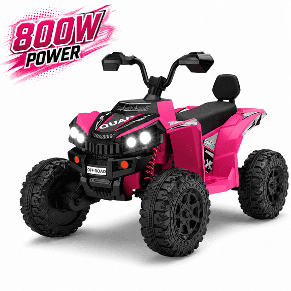 WOWEHICLE 24V 4WD Kids Ride On ATV, 800W Electric 4-Wheeler with 2 Seats, Max 5 MPH, Ages 3-8, Pink