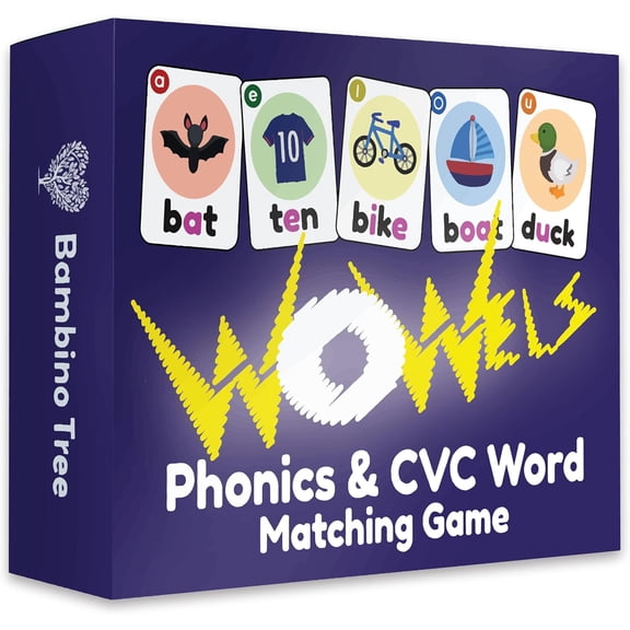 WOWELs Phonics and Vowel Sounds Card Game - Learn to Read Kindergarten 1st 2nd Grade Learning - Short Vowel CVC Words and Long Vowel Matching Game 2-8 Players