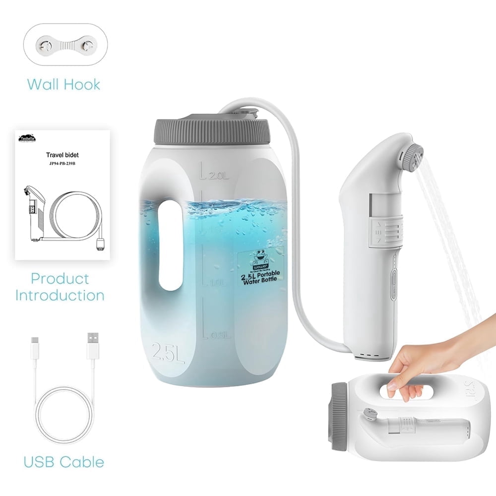 WOWER Electric Portable Bidet for Women Men Travel & Home with 2.5L Water Tank, 2 Pressure Water Flow Rechargeable Handheld Bidet Sprayer Waterproof Personal Hygiene Bidet for Postpartum, Camping, RV