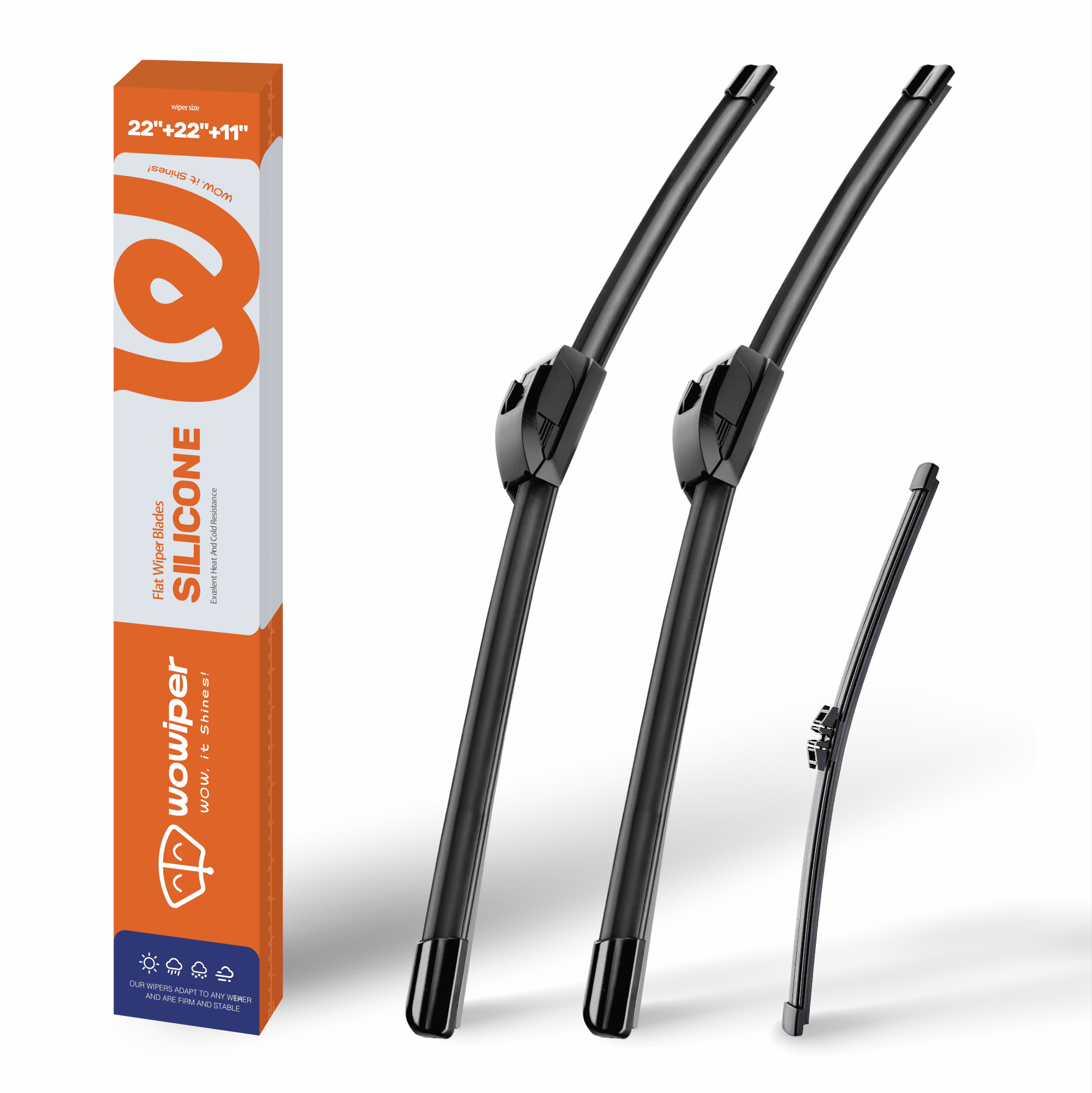 WOWIPER 22"+22"+11" Premium Silicone Wiper Blades 3-Pack – Water Repellent Beam Fit J-Hook – OEM All-Season with Rear Wiper for Ford Expedition 2018-2025