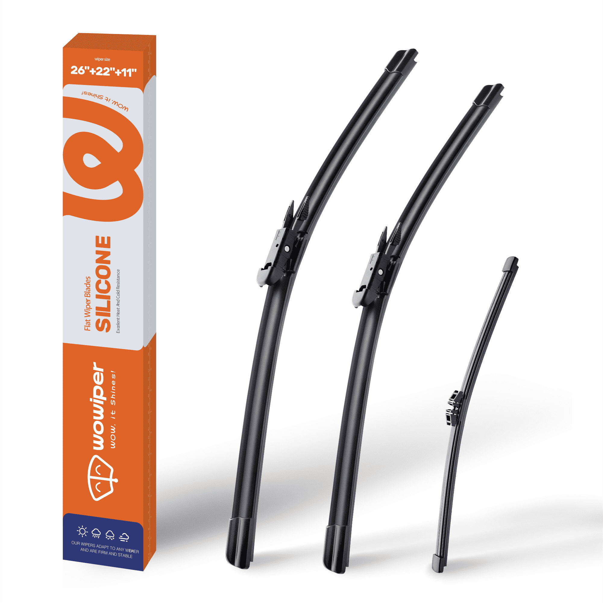 WOWIPER Silicone Windshield Wiper Blades with Rear Wiper Blade for Ford Explorer 2011-2020, Isolate Water Repellency Conventional All-Season- 26"+22"+11"