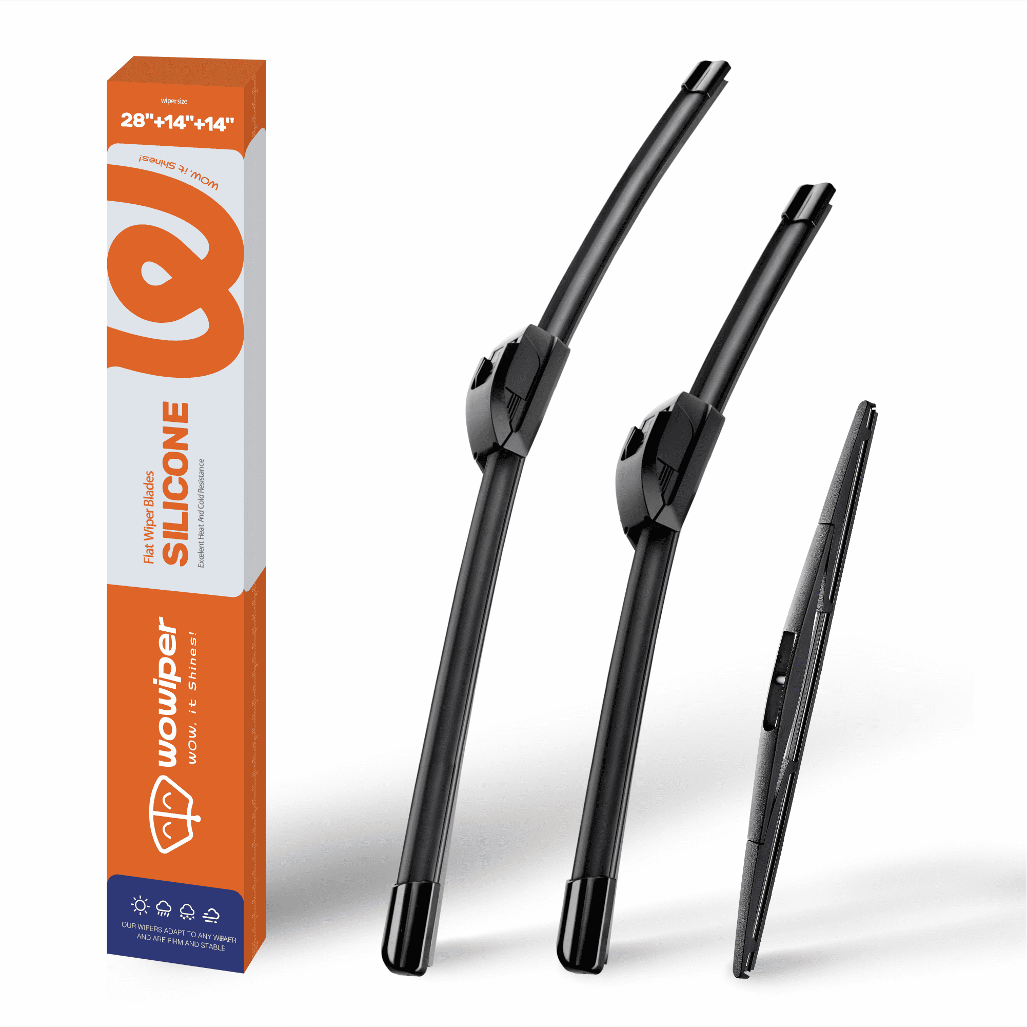 WOWIPER 28"+14"+14" Premium Silicone Wiper Blades 3-Pack – Water Repellent Beam Fit J-Hook – OEM All-Season with Rear Wiper for Honda Fit 2009-2020