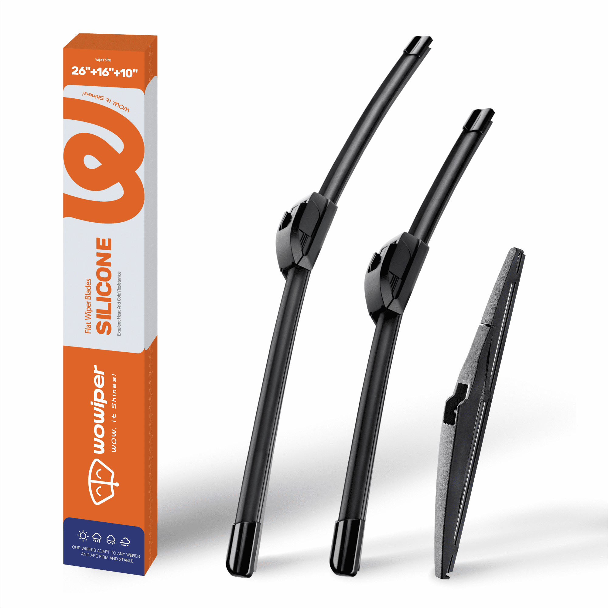 WOWIPER Silicone Windshield Wiper Blades with Rear Wiper Blade for Toyota Rav4 2018-2013, Isolate Water Repellency Conventional All-Season- 26"+16"+10"