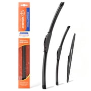 WOWIPER 3 Pack Beam Windshield Wiper Blades, Front & Rear Replacement Wipers, Premium Natural Rubber Frameless Design, J/U Hook, Quiet Streak-Free All-Season Performance