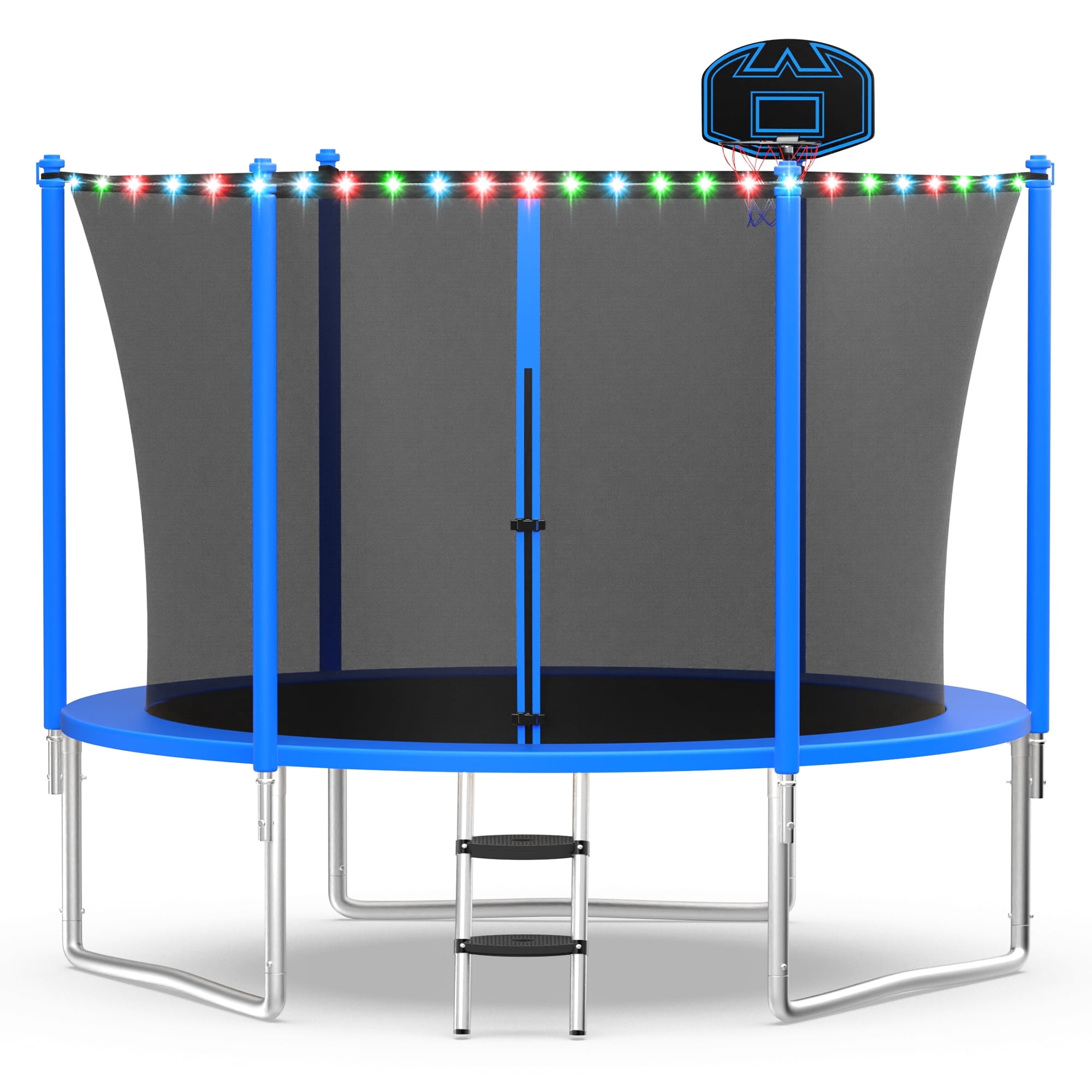 WOWLAND 10FT Trampoline for Kids and Adults 1000LBS Weight Capacity, Heavy Duty Outdoor Trampolines with Enclosure Net, Kids Trampoline with Basketball Hoop and Lights, Birthday Gift