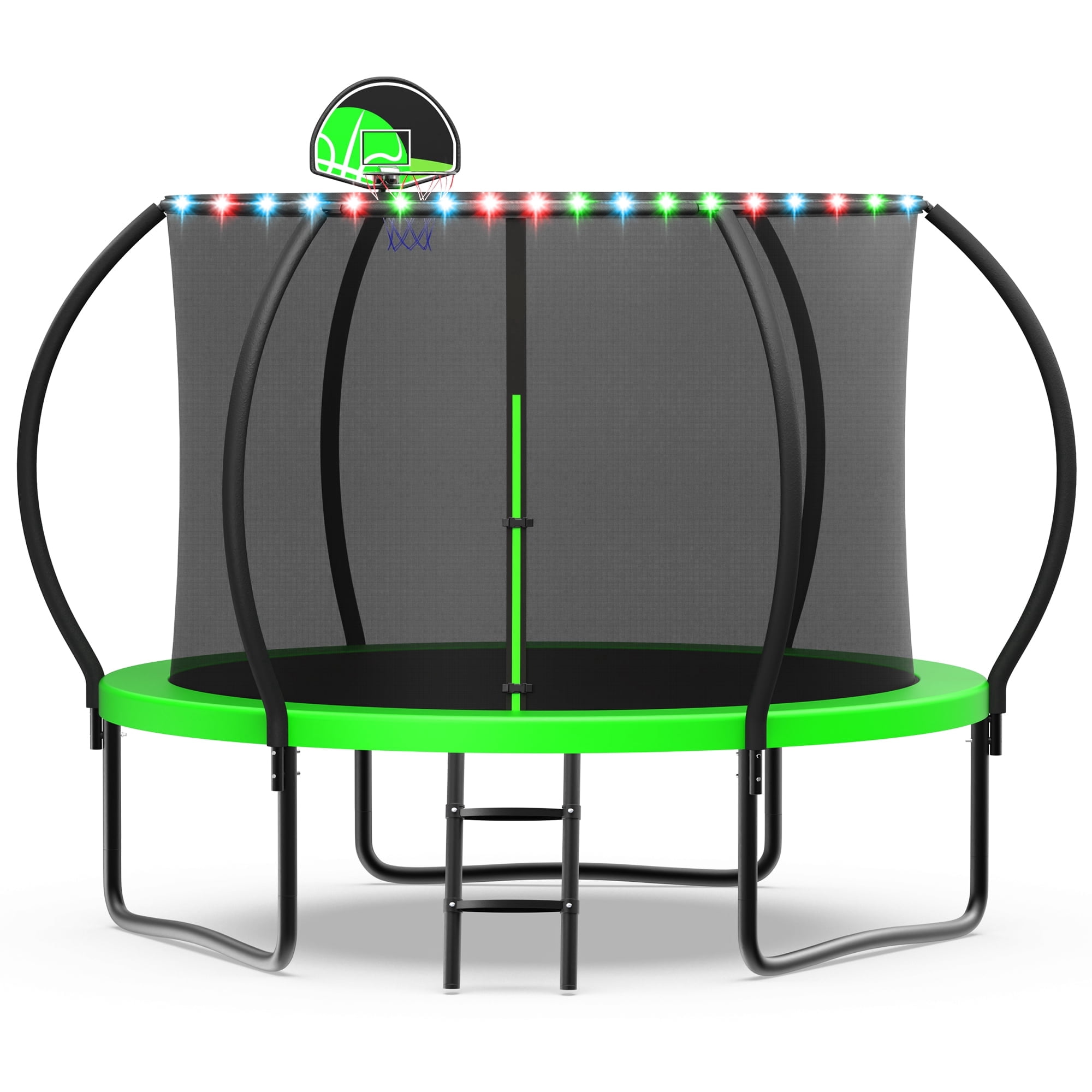 WOWLAND 10FT Trampoline for Kids and Adults 1000LBS Weight Capacity, Heavy Duty Outdoor Trampolines with Enclosure Net, Kids Trampoline with Basketball Hoop and Lights, Birthday Gift