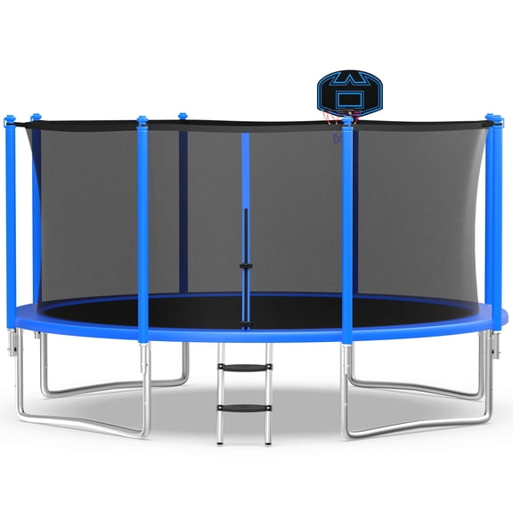 WOWLAND 12FT Trampoline for Kids and Adults 1200LBS Weight Capacity, Heavy Duty Outdoor Trampolines with Basketball Hoop and Enclosure Net, Wind Stakes for Backyard, Birthday Gift