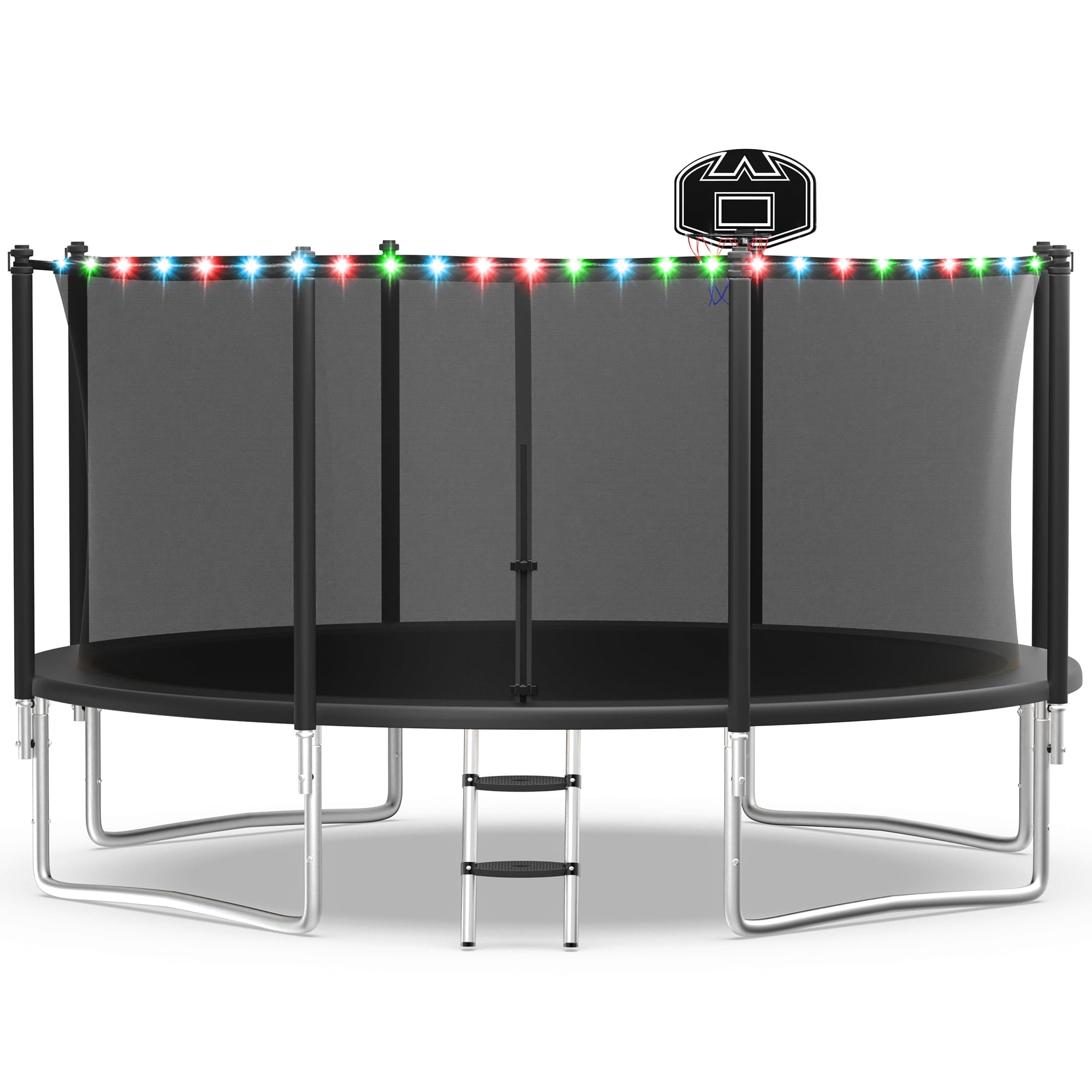 WOWLAND 12FT Trampoline for Kids and Adults 1200LBS Weight Capacity, Heavy Duty Outdoor Trampolines with Enclosure Net, Kids Trampoline with Basketball Hoop and Lights, Birthday Gift