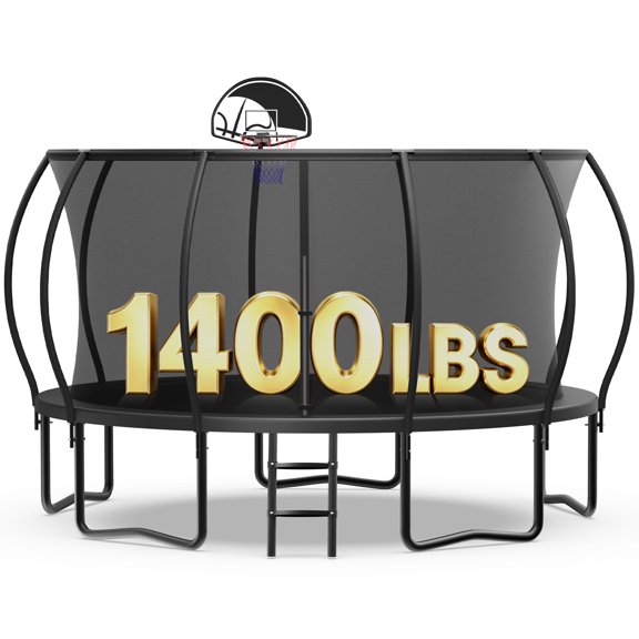 WOWLAND 14FT Trampoline for Adults and Kids 1400LBS Weight Capacity, Heavy Duty Outdoor Trampolines with Basketball Hoop and Enclosure Net for Backyard, Birthday Gift