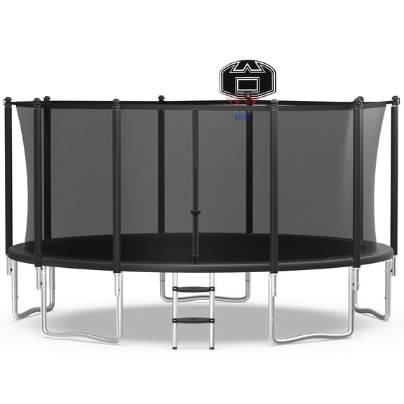 WOWLAND 14FT Trampoline for Adults and Kids 1400LBS Weight Capacity, Heavy Duty Outdoor Trampolines with Basketball Hoop and Enclosure Net for Backyard, Birthday Gift