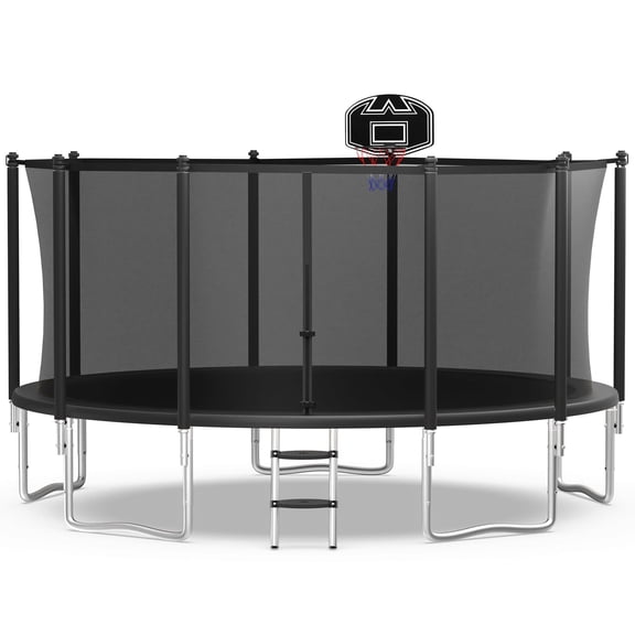 WOWLAND 14FT Trampoline for Adults and Kids 1400LBS Weight Capacity, Heavy Duty Outdoor Trampolines with Basketball Hoop and Enclosure Net, Wind Stakes for Backyard, Birthday Gift
