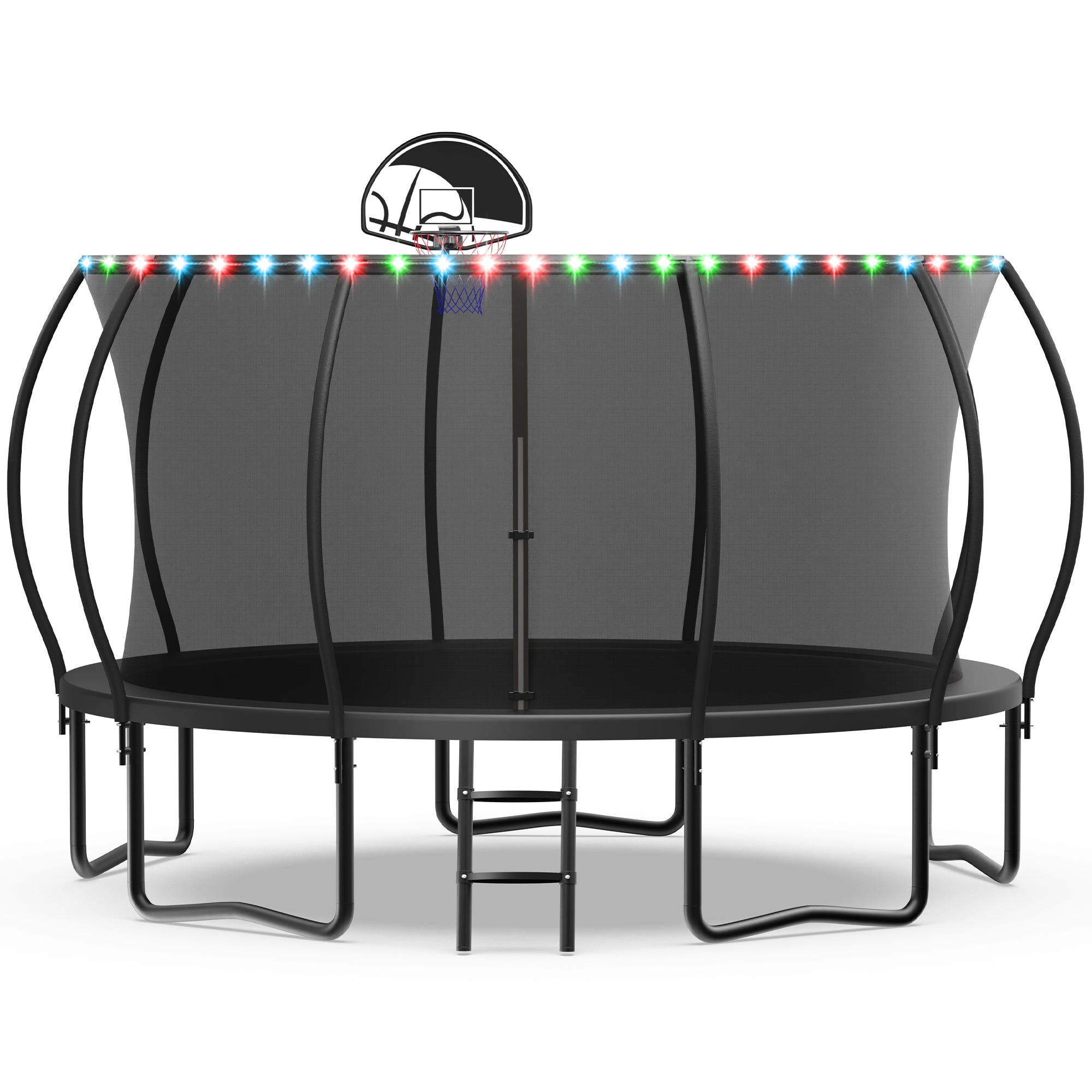 WOWLAND 14FT Trampoline for Adults and Kids 1400LBS Weight Capacity, Heavy Duty Outdoor Trampolines with Enclosure Net, Kids Trampoline with Basketball Hoop and Lights, Birthday Gift