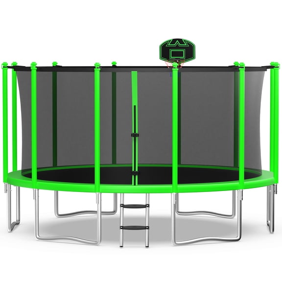 WOWLAND 15FT Trampoline for Adults and Kids 1500LBS Weight Capacity, Heavy Duty Outdoor Trampolines with Basketball Hoop and Enclosure Net, Wind Stakes for Backyard, Birthday Gift