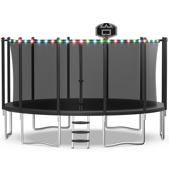 WOWLAND 16FT Trampoline for Adults and Kids 1500LBS Weight Capacity, Heavy Duty Outdoor Trampolines with Enclosure Net, Kids Trampoline with Basketball Hoop and Lights, Birthday Gift