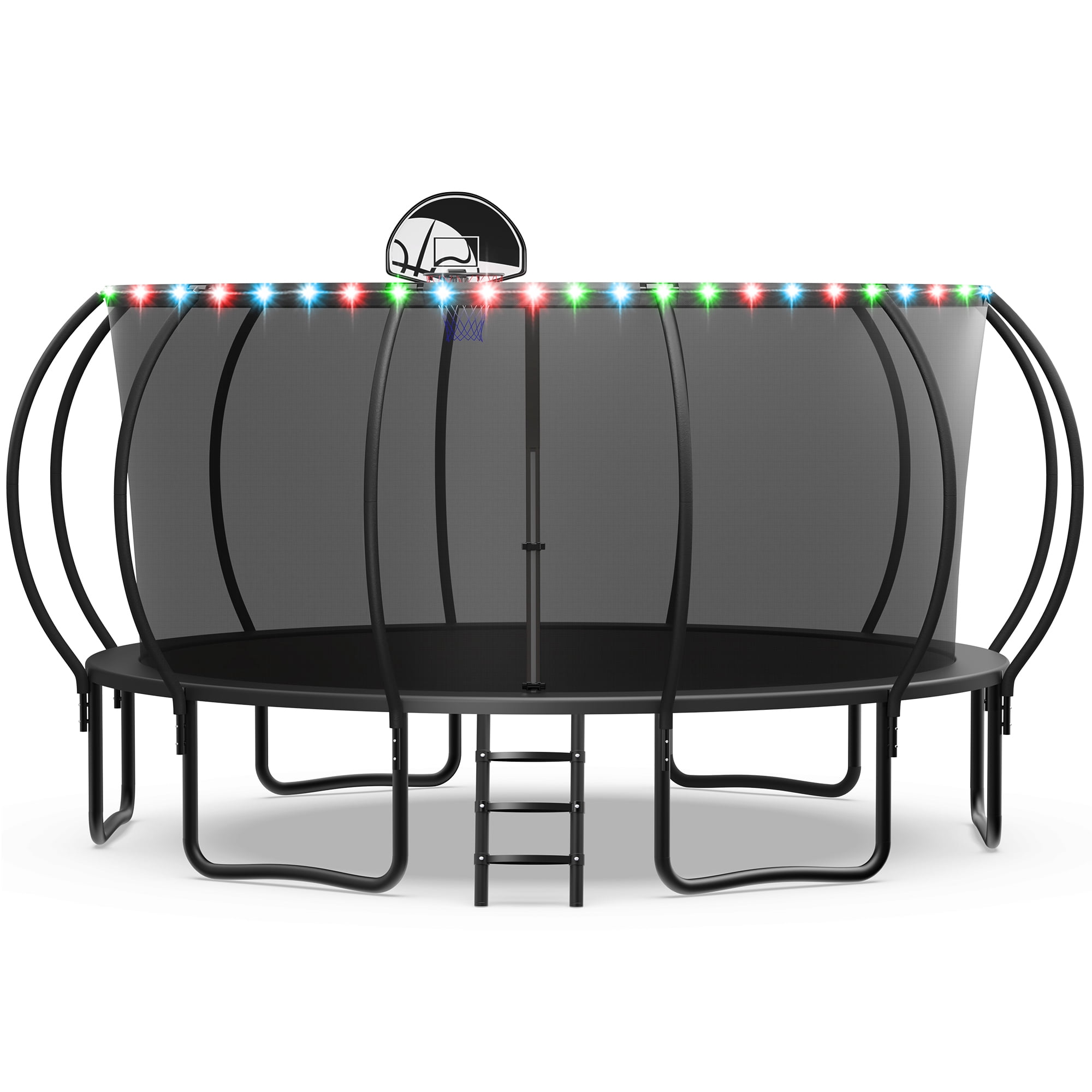 WOWLAND 16FT Trampoline for Adults and Kids 1500LBS Weight Capacity, Heavy Duty Outdoor Trampolines with Enclosure Net and Wind Stakes, Kids Trampoline with Basketball Hoop and Lights, Birthday Gift