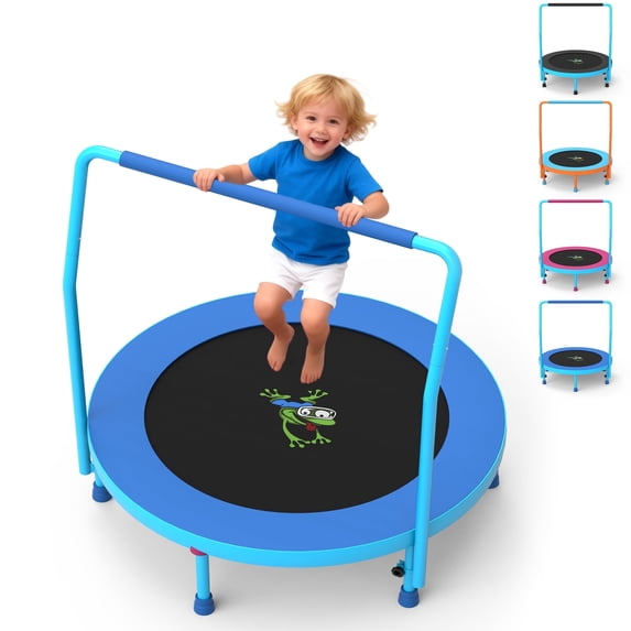 WOWLAND 3FT Toddler Trampoline with Handlebar for Age 1-6, Max Load 220LBS 36'' Indoor Mini Trampoline for Kids, Small Trampoline for Toddlers, Noise Free, Quick Assembly