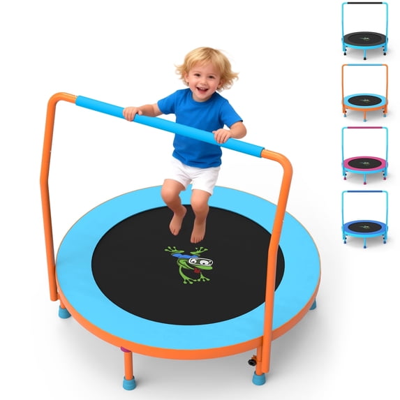 WOWLAND 3FT Toddler Trampoline with Handlebar for Age 1-6, Max Load 220LBS 36'' Indoor Mini Trampoline for Kids, Small Trampoline for Toddlers, Noise Free, Quick Assembly
