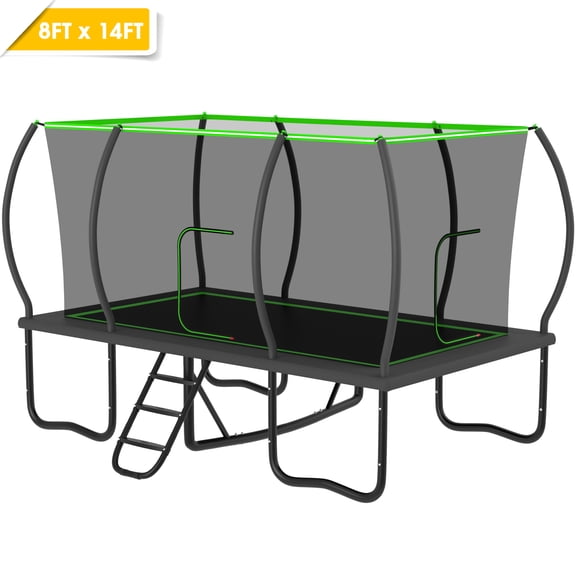 WOWLAND Rectangle Trampoline 8x14FT, 2000LBS Weight Capacity Heavy Duty Outdoor Large Gymnastics Trampolines for Kids and Adults with Enclosure Net and Edge Reflective Strip