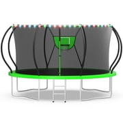 WOWLAND Trampoline 12FT for Kids and Adults with Lights, 1200LBS Heavy Duty Trampoline Outdoor with Enclosure Net and Basketball Hoop, Recreational Backyard Tra