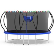 WOWLAND Trampoline 12FT for Kids and Adults with Lights, 1200LBS Heavy Duty Trampoline Outdoor with Enclosure Net and Basketball Hoop, Recreational Backyard Tra