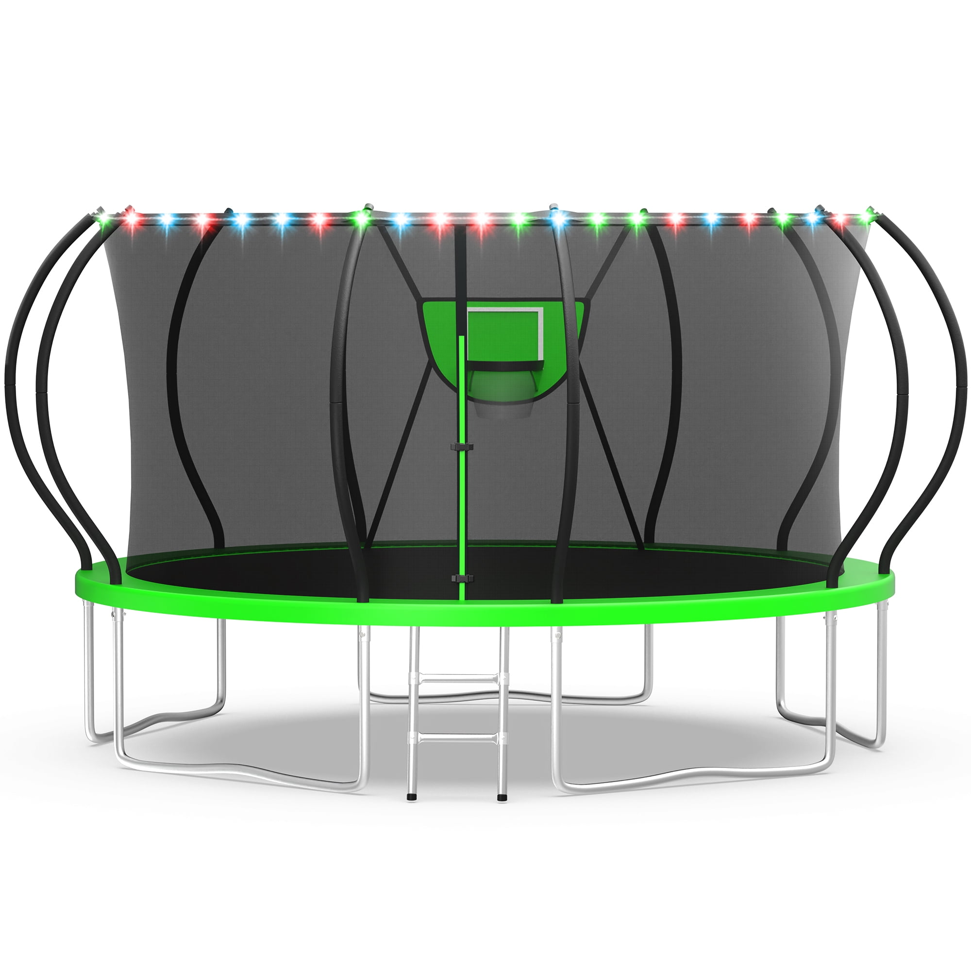 WOWLAND Trampoline 14FT for Kids and Adults with Lights, 1400LBS Heavy Duty Trampoline Outdoor with Enclosure Net and Basketball Hoop, Recreational Backyard Trampoline, Easy Assembly, Birthday Gift