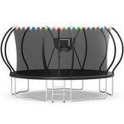 WOWLAND Trampoline 14FT for Kids and Adults with Lights, 1400LBS Heavy Duty Trampoline Outdoor with Enclosure Net and Basketball Hoop, Recreational Backyard Tra