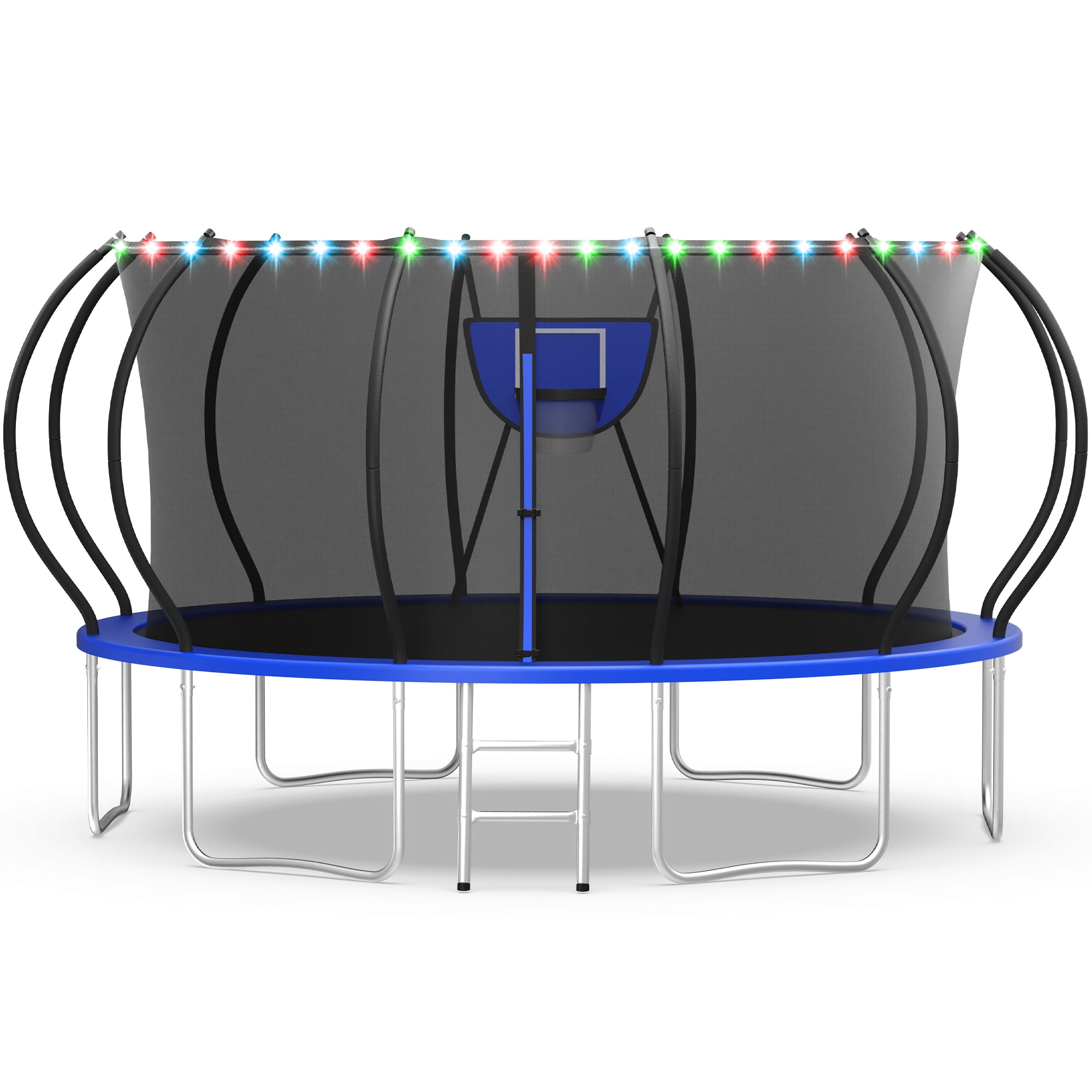 WOWLAND Trampoline 16FT for Kids and Adults with Lights, 1500LBS Heavy Duty Trampoline Outdoor with Enclosure Net and Basketball Hoop, Recreational Backyard Trampoline, Easy Assembly, Birthday Gift