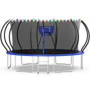 WOWLAND Trampoline 16FT for Kids and Adults with Lights, 1500LBS Heavy Duty Trampoline Outdoor with Enclosure Net and Basketball Hoop, Recreational Backyard Tra
