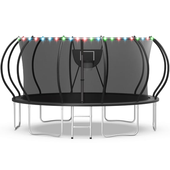 WOWLAND Trampoline 16FT for Kids and Adults with Lights, 1500LBS Heavy Duty Trampoline Outdoor with Enclosure Net and Basketball Hoop, Recreational Backyard Trampoline, Easy Assembly, Birthday Gift
