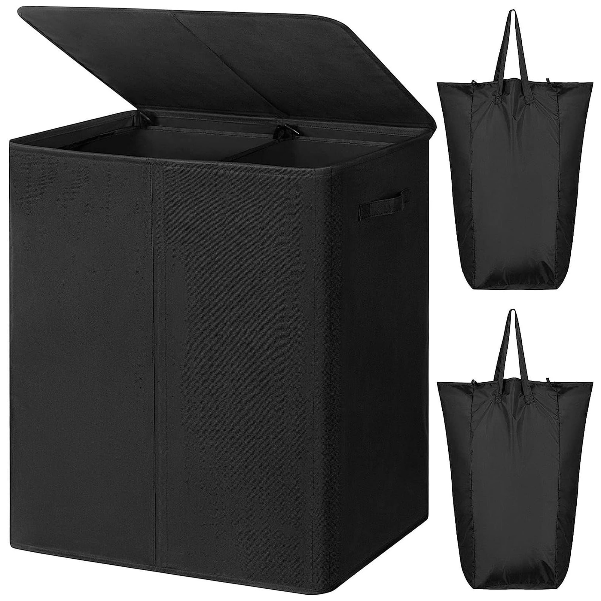 WOWLIVE 154L Fabric Double Laundry Hamper w/Lid and Removable Bags, Black
