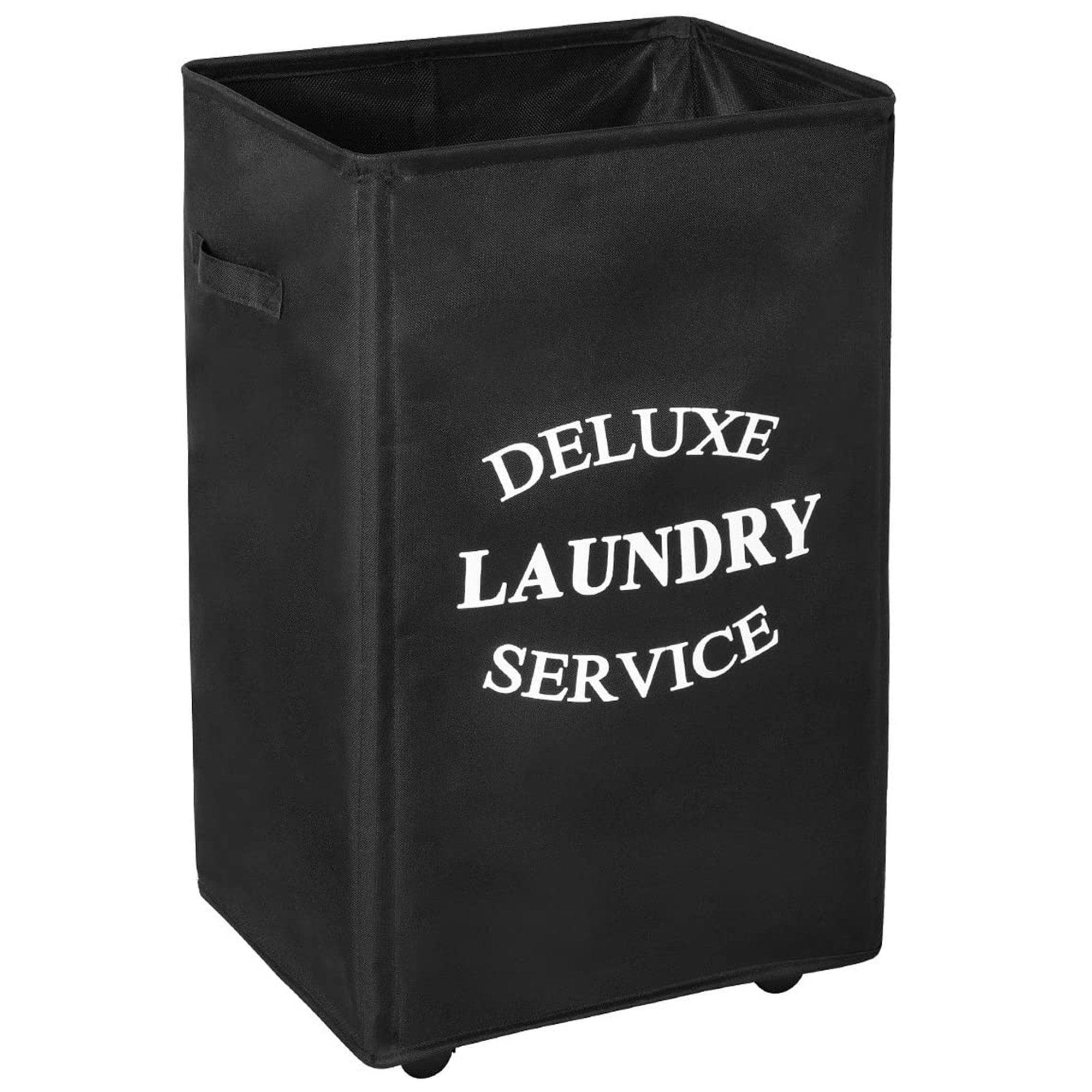 WOWLIVE 90L Foldable Rectangular Deluxe Laundry Rolling Basket, Black