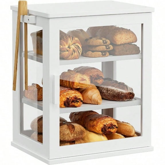 WOWLIVE Bread Box for Kitchen Countertop Large 3 Layers Bread Storage Container for Homemade Bread with Window Farmhouse Breadbox Organizer for Kitchen Cabinet Pantry White Meduim