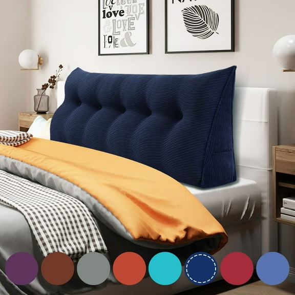 WOWMAX Bed Wedge Pillow Large Bolster Back Support Cushion Backrest Body Positioning Reading Pillows with Removable CoverDeep Blue Queen