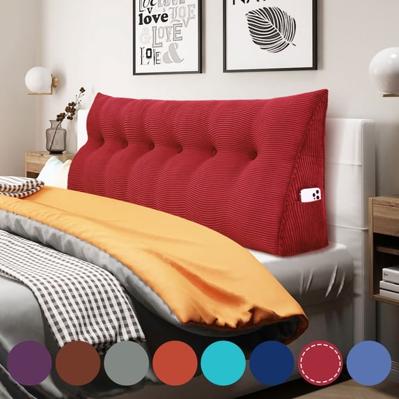 WOWMAX Bed Wedge Pillow Large Bolster Back Support Cushion Backrest Body Positioning Reading Pillows with Removable CoverRed 71x8x20 Inches