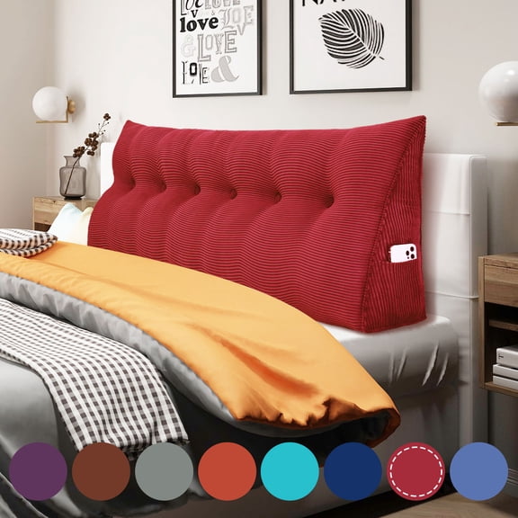 WOWMAX Bed Wedge Pillow Large Bolster Back Support Cushion Backrest Body Positioning Reading Pillows with Removable CoverRed 71x8x20 Inches