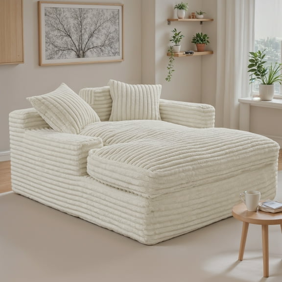 WOWMAX Chaise Lounge Chair Indoor Bedroom Oversized Chaise Lounge Sofa, Upholstered Soft Short Plush Couch Sofa Bed Sleeper Chair for Living Room with 2 Throw Pillows, Easy to Install